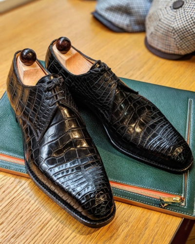 Handmade Men Black Crocodile/Alligator Leather Dress Shoes