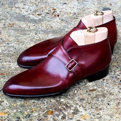 Handmade men burgundy leather chukka boot