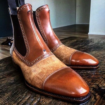 Handmade men brown suede leather chelsea boot - Thumbnail 1