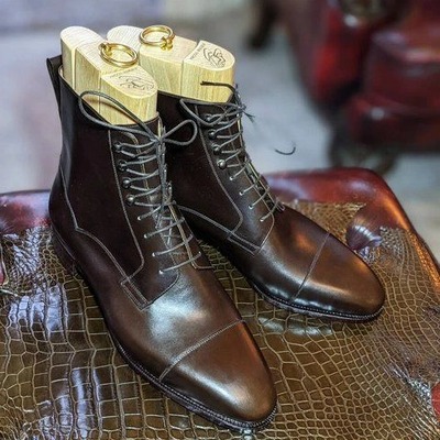 Handmade men brown suede leather dress boot