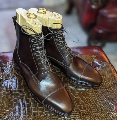 Handmade Men Brown Suede Leather Dress Boot