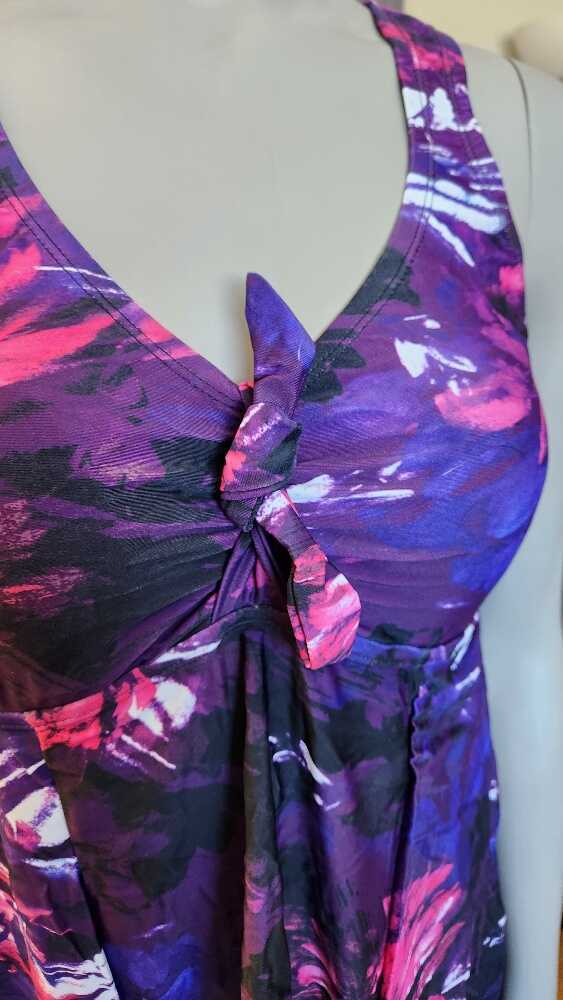 Multicolored Lotus Tie Front V-Neck Swim dress