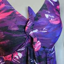Multicolored Lotus Tie Front V-Neck Swim dress
