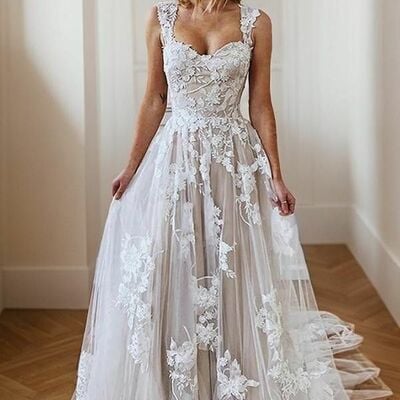 A line sleeveless lace wedding dress bridal gown wedding gown