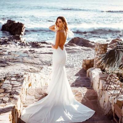 Beach mermaid backless bridal gown wedding dress