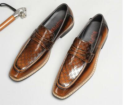 Business patent leather loafers men's embossed trendy leather shoes 4 colors