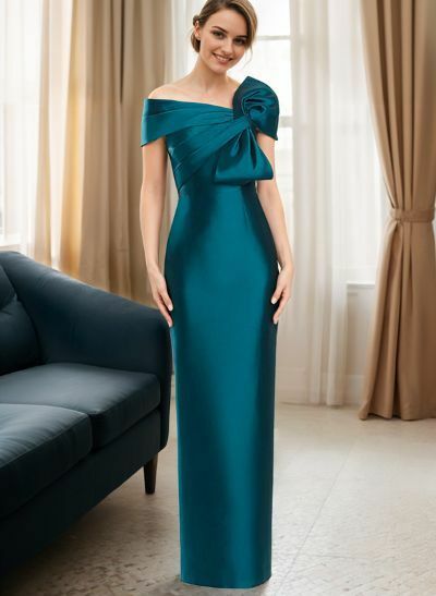 Green Sheath One Shoulder Satin Mother of the Bride/Groom Dress 