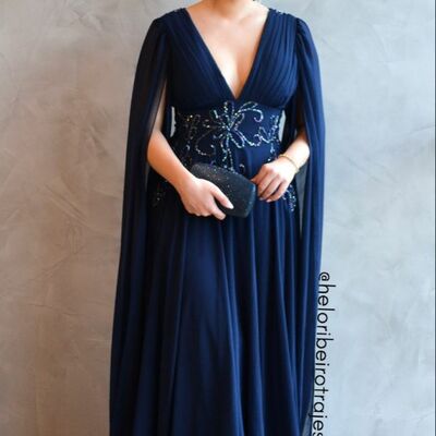 Elegant navy blue beading crystals chiffon mother of the bride/groom dress evening formal prom dress