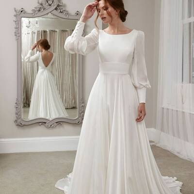 Simple a line long sleeve chiffon wedding dress bridal gown wedding gown
