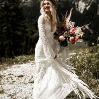 Boho Lace Appliques Open Back Wedding Dress Bridal Gown Wedding Gown - Thumbnail 1