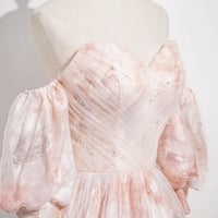 Pink Tulle Printed Long Prom Dress, Beautiful A-line Party Dress - Thumbnail 3