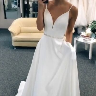 Simple a line beach boho wedding dress bridal gown wedding gown