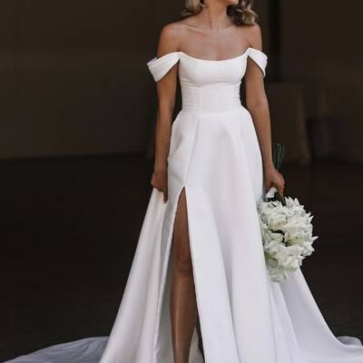 Simple a line off the shoulder wedding dress bridal gown wedding gown