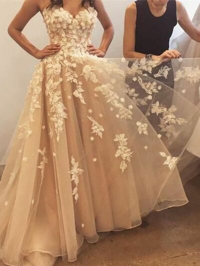 Champagne Appliques Tulle Wedding Dress Bridal Dress