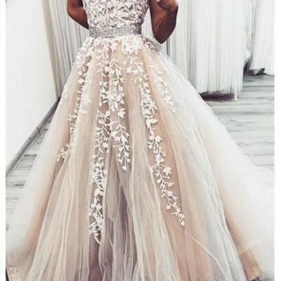 A-line appliques tulle wedding dress bridal dress