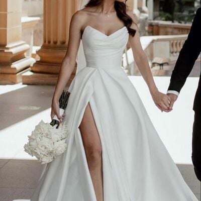 Simple a line beach boho wedding dress bridal gown wedding gown