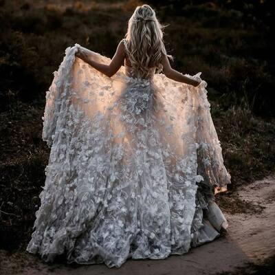 3d flowers  appliques tulle long wedding dress bridal dress