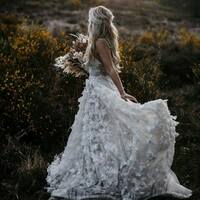 3D Flowers  Appliques Tulle Long Wedding Dress Bridal Dress - Thumbnail 1