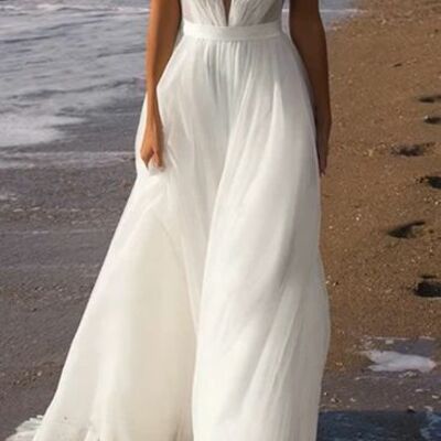 Sexy beach deep v-neck tulle long wedding dress bridal dress