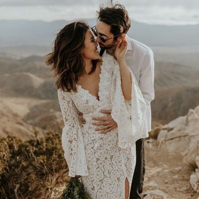 Simple sexy v neck lace beach boho wedding dress bridal gown wedding gown