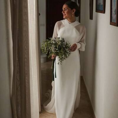 Simple sheath long sleeve beach boho wedding dress bridal gown wedding gown