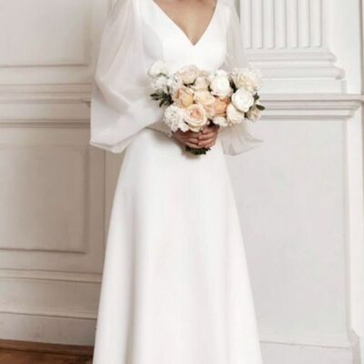 Simple a line chiffon tea-length beach boho wedding dress bridal gown wedding gown