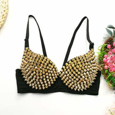 Women's sexy metallic punk spike studs rivet underwire bra b/ c cup party club wear - Thumbnail 1