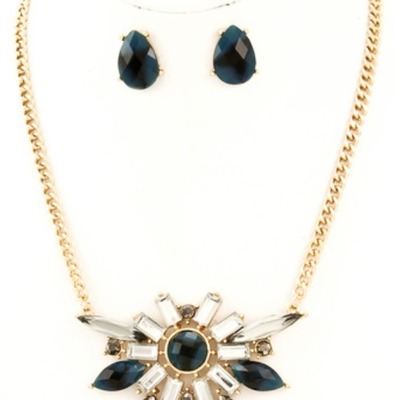 Stone pendant necklace set - blue