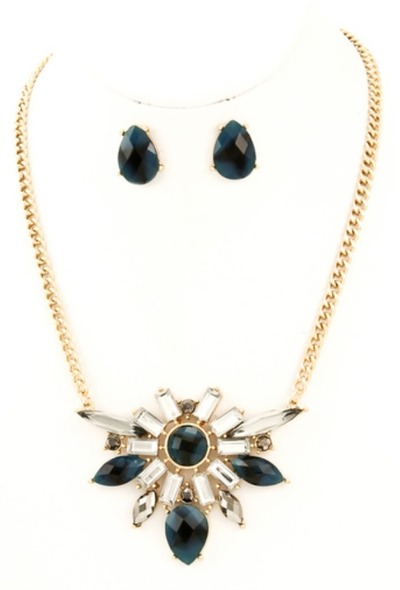 Stone Pendant Necklace Set - Blue