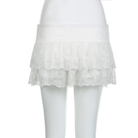 Ballet style basic solid color high waist elastic double layer lace cake skirt - Thumbnail 2