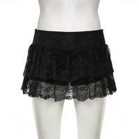 Ballet style basic solid color high waist elastic double layer lace cake skirt - Thumbnail 3