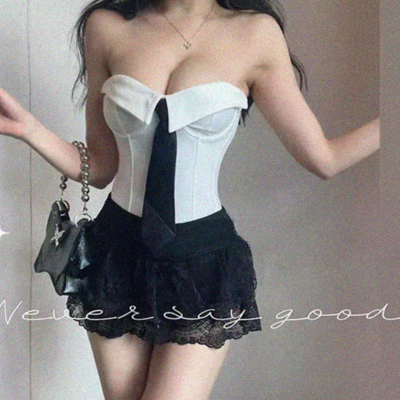 Ballet style basic solid color high waist elastic double layer lace cake skirt - Thumbnail 1