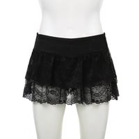 Ballet style basic solid color high waist elastic double layer lace cake skirt - Thumbnail 5