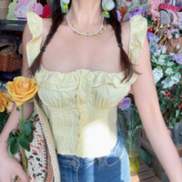 Holiday Style Casual Button Ruffle Sleeveless Top Vest - Thumbnail 6