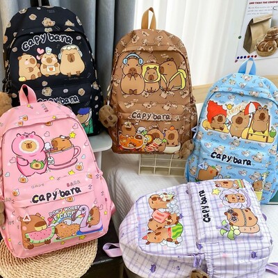 Kawaii capybara cartoon school backpack for young girl