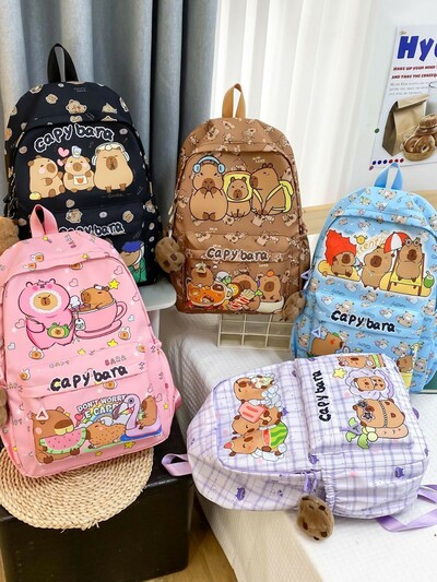 Kawaii Capybara Cartoon School Backpack For Young Girl