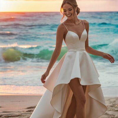 Hi-lo satin beach wedding dress bridal gown wedding gown