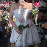 French Tie Waist Mesh Puffy Floral Tulle Dress - Thumbnail 1