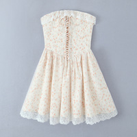 French Tie Waist Mesh Puffy Floral Tulle Dress - Thumbnail 3