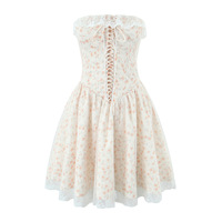 French Tie Waist Mesh Puffy Floral Tulle Dress - Thumbnail 5