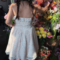 French Tie Waist Mesh Puffy Floral Tulle Dress - Thumbnail 6