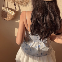 Lace stitching elastic slim fit small fresh printed top camisole - Thumbnail 5