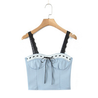 Retro style contrast color drawstring hot girl sexy tube top - Thumbnail 7