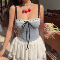 Retro style contrast color drawstring hot girl sexy tube top - Thumbnail 3