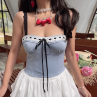 Retro style contrast color drawstring hot girl sexy tube top - Thumbnail 5