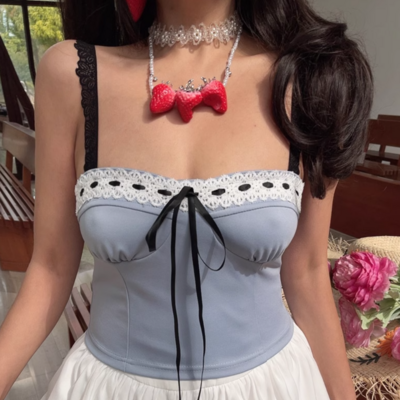 Retro style contrast color drawstring hot girl sexy tube top