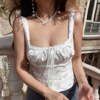 Vintage lace straps sweet little top camisole - Thumbnail 7