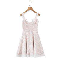 French sweet style bow decoration heavy small floral suspender dress - Thumbnail 1