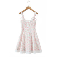 French sweet style bow decoration heavy small floral suspender dress - Thumbnail 2
