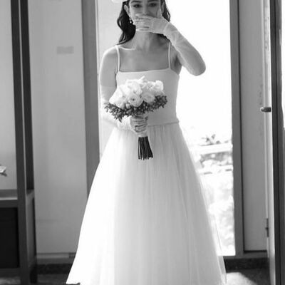 Simple sheath scoop tea-length beach boho wedding dress bridal gown wedding gown